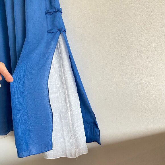 Wide Leg Linen Cotton Blue & Whited Cropped Pants Sz 6 - Picture 6 of 13